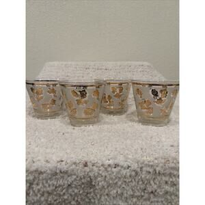 VINTAGE Libbey Low Ball Glasses, Golden Rose design (Set of 4) Gold Foliage